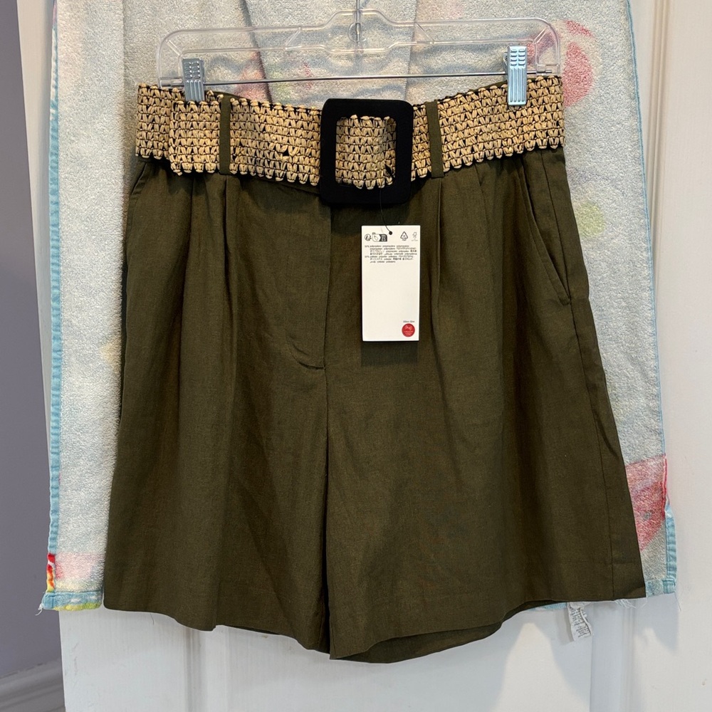 NWT Zara Olive Green Shorts with Woven Belt